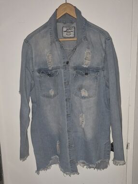 American Rag Light Wash Distressed Denim Shirt Jacket